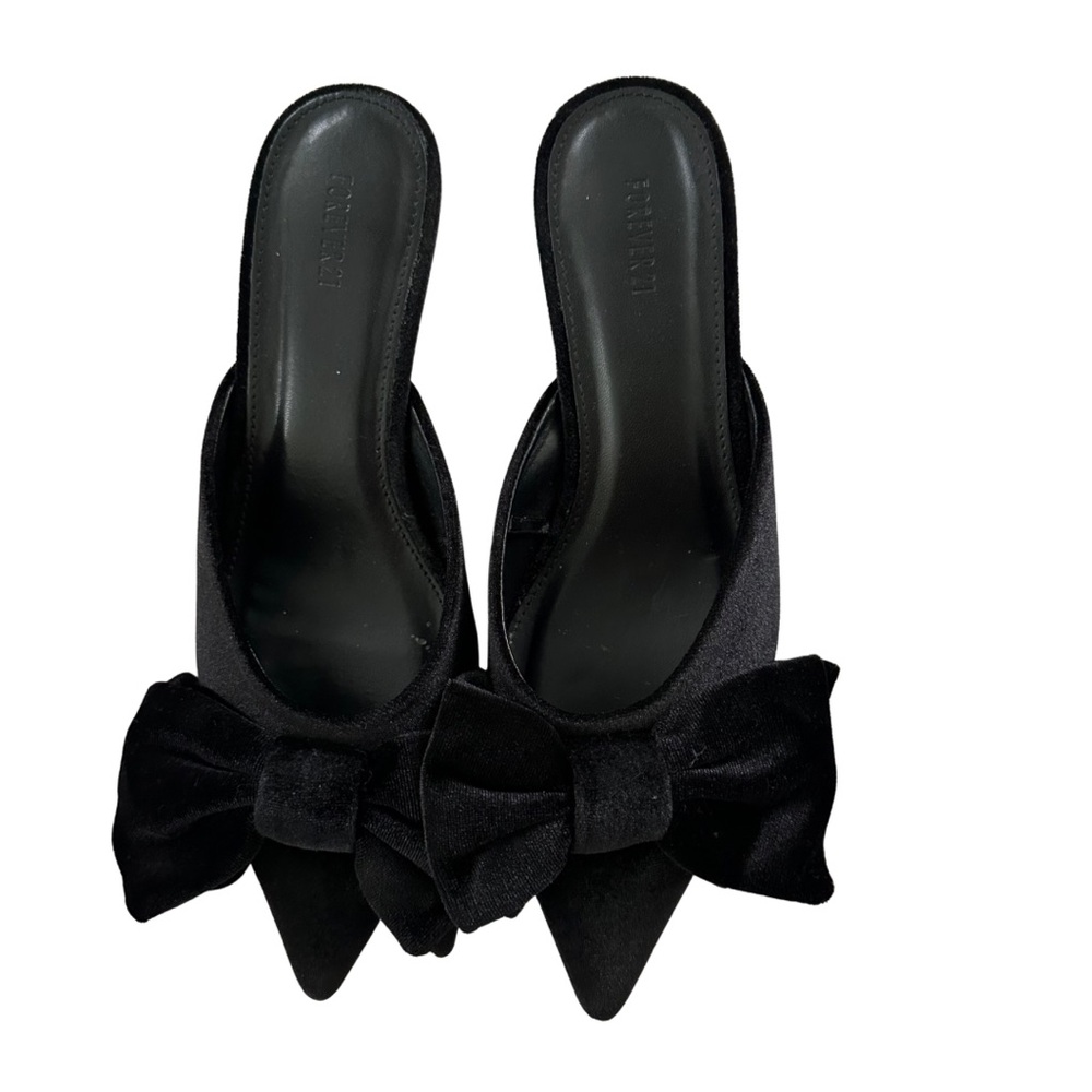 Forever 21 Satin Bowtie Kitten Heels Mules